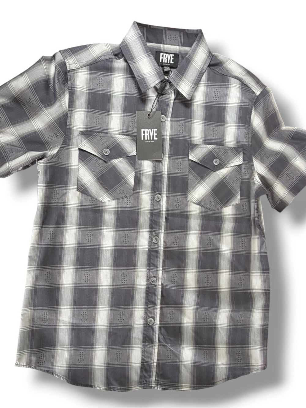 FRYE Men's Gray & White Plaid Short-Sleeve Button-Down Shirt